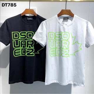 เสื้อตราหานคู่ ของแท้ Dsquared2 ผู้ชายผู้หญิงคอกลมเสื้อยืดรถจักรยานยนต์พิมพ์จดหมายพิมพ์ผ้าฝ้ายบริสุทธิ์ลําลองผลิตภัณฑ์ที