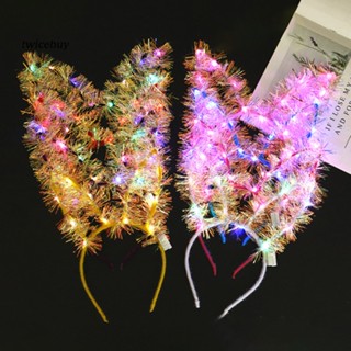 Tb- ที่คาดผมหูแมว กระต่าย ผ้าไหม สีทอง พร้อมไฟ LED ตกแต่งคริสต์มาส