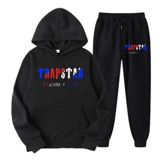 Ť Trapstar เสื้อกันหนาว มีฮู้ด ผ้าฟลีซ และกางเกงกีฬา แฟชั่นฤดูใบไม้ร่วง และฤดูหนาว สําหรับผู้ชาย และผู้หญิง 2 ชิ้น