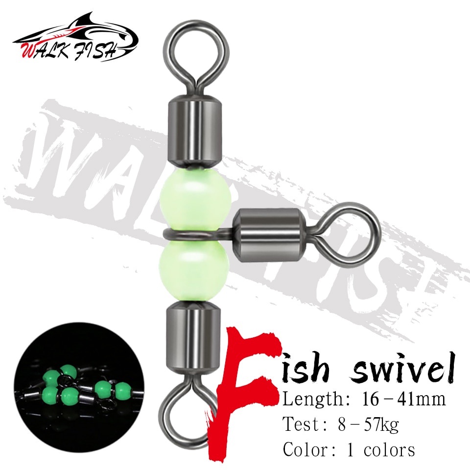 Walk FISH 10 ชิ้น แหวนตกปลา แบบแข็ง อุปกรณ์ตกปลา ลูกกลิ้งตกปลา ลูกหมุนสามตัว แบริ่งเชื่อมต่อ ตะขอตกปลา เรืองแสง