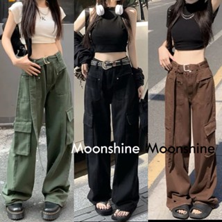 Moon  กางเกงขายาว กางเกงเอวสูง ย้อนยุค ins สวยงาม Korean Style Beautiful MO22025 36Z230909