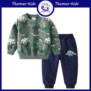 [THOMAS Kids] ชุดเสื้อจั๊มเปอร์แขนยาว มีฮู้ด ผ้าฝ้าย ลายพราง และกางเกง ลายไดโนเสาร์ สําหรับเด็กผู้ชาย อายุ 2-7 ปี ขายส่ง 2 ชิ้น