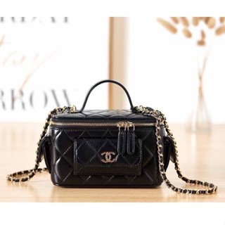 CHANEL GLOBE VANITY BAG WITH CHAIN IN BLACK กระเป๋าถือ ทรงกล่อง พร้อมสายสะพายยาวครอสบอดี้ โซ่สลับหนังสีดำ 16.5x10 cm