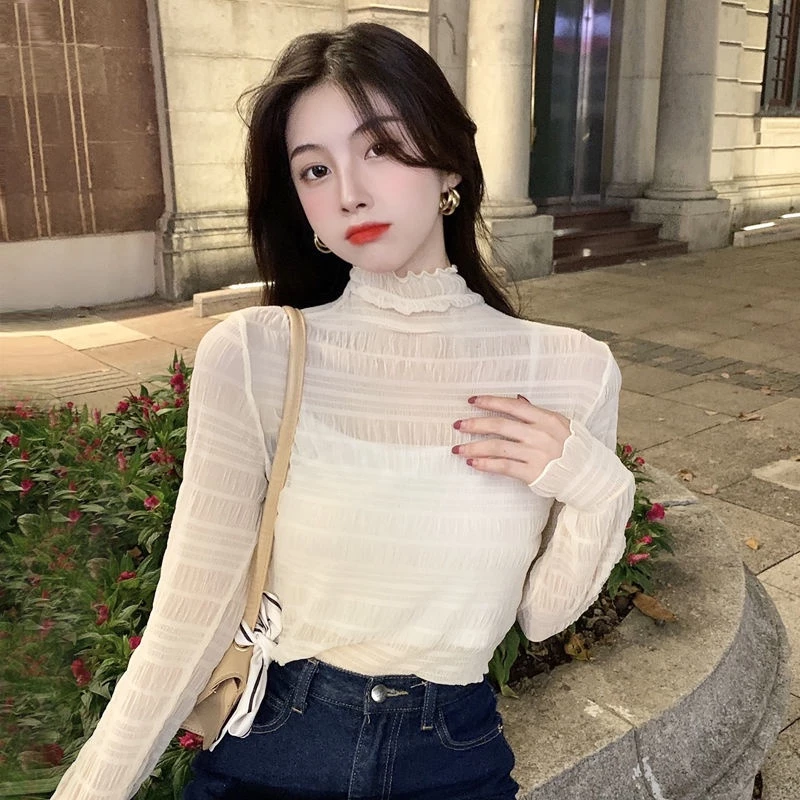 เสื้อเชิ้ตคอเต่า ผ้าชีฟอง แบบบาง ขนาดเล็ก แฟชั่นฤดูใบไม้ผลิ และฤดูใบไม้ร่วง สไตล์เรโทร สําหรับผู้หญิง 2022