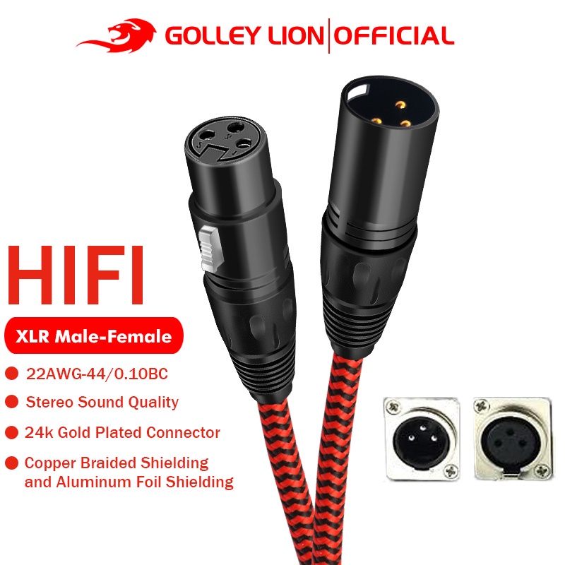 Golley LION สายเคเบิลเสียง 3-Pin XLR ตัวผู้ เป็นตัวเมีย แบบถัก สีแดง สีขาว สีฟ้า สําหรับไมโครโฟน 22AWG