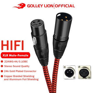 Golley LION สายเคเบิลเสียง 3-Pin XLR ตัวผู้ เป็นตัวเมีย แบบถัก สีแดง สีขาว สีฟ้า สําหรับไมโครโฟน 22AWG