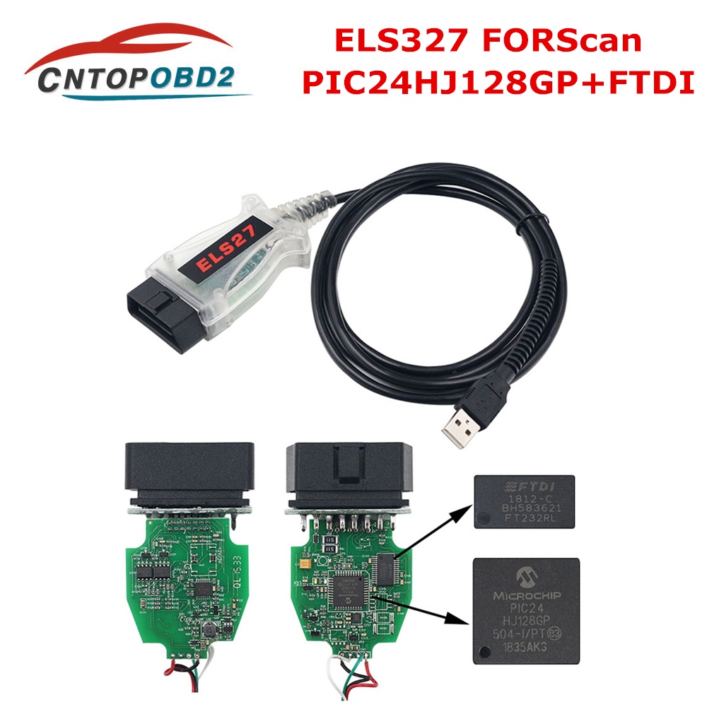 V2.3.8 ELS27 FORScan Scanner OBD2 Diagnostic Cable Green PCB PIC24HJ128GP els27 Support ELM327&amp;J2534 Ford/Mazda/Linc
