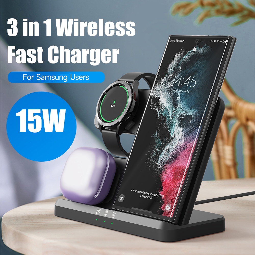 3 in 1 Wireless Charger Stand for Samsung Galaxy Z Flod4 S22 S21 FE 15W Fast Charging Dock Station W