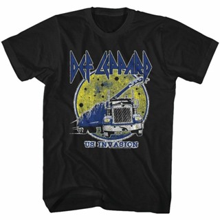 เสื้อผ้าผชเสื้อยืด ลาย Def Leppard American Invasion สีดํา สําหรับผู้ใหญ่S-5XL