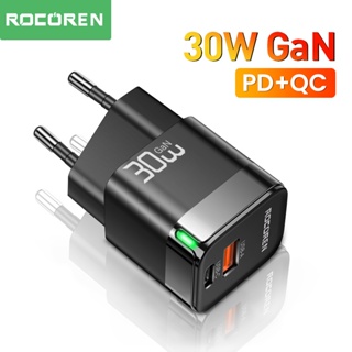 Rocoren GaN ที่ชาร์จโทรศัพท์มือถือ USB Type C 30W PD ชาร์จเร็ว สําหรับ iPhone 14 13 Pro Max Macbook Xiaomi