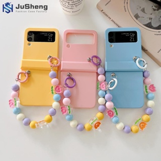 Jusheng เคสโทรศัพท์มือถือแฟชั่น ลายดอกไม้ สามชิ้น สีแคนดี้ สําหรับ Samsung Z Flip4 Z Flip3