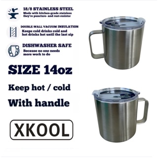 Xkool แก้วน้ำ14oz/420ml มาพร้อมหูจับ สีพื้นเก็บอุณหภูมิความเย็น,ร้อน สีพื้นแบบหนา เนื้อแก้วเป็นสแตนเลส 304