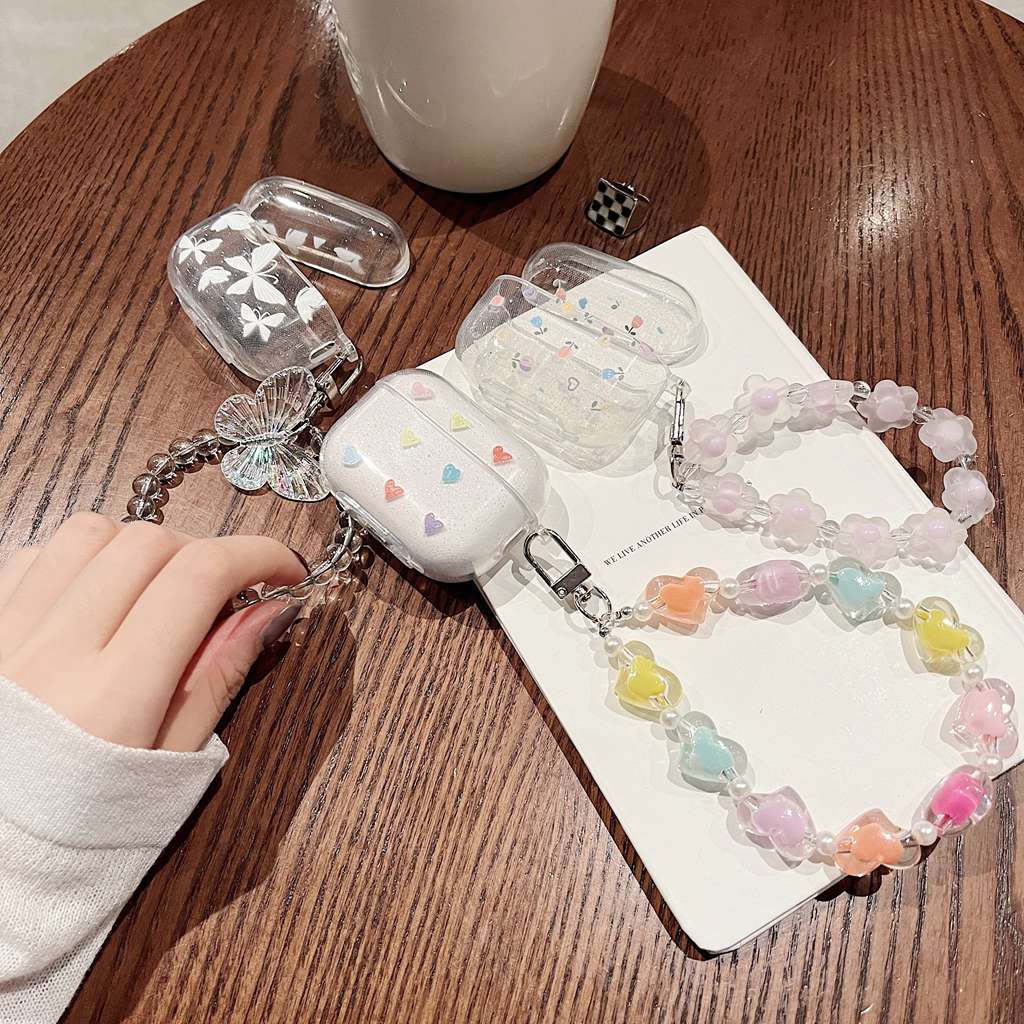 ปลอกสําหรับ แอร์พอด 4 มือโปร 3 2 โรแมนติกส่องแสงโปร่งใสผีเสื้อหัวใจรักดอกไม้ ทีพียู หูฟังบลูทูธกรณีที่มีห่วงโซ่ป้องกันการสูญหายหูฟังไร้สายป้องกันการตกฝาครอบป - รูปที่ 5