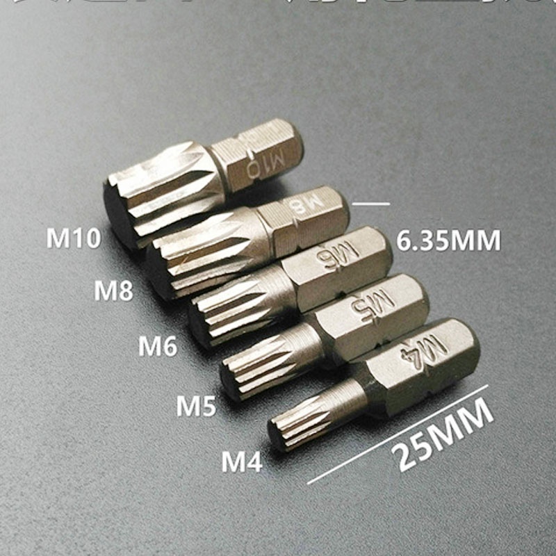 5pcs Star Spline Screwdriver Bit S2 Alloy Steel 1/4 Inch Hex Shank for Impact Screwdriver Tools M4 M