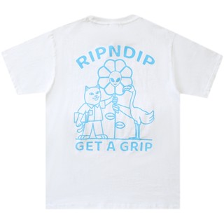 Ripndip เสื้อคอกลม แขนสั้น ผ้าฝ้าย พิมพ์ลายแมว ทรงหลวม ใส่สบาย อินเทรนด์แฟชั่น