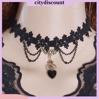 &lt;citydiscount&gt;  City_ สร้อยคอโซ่อัลลอย ขอบลูกไม้ สีดํา สําหรับงานแต่งงาน