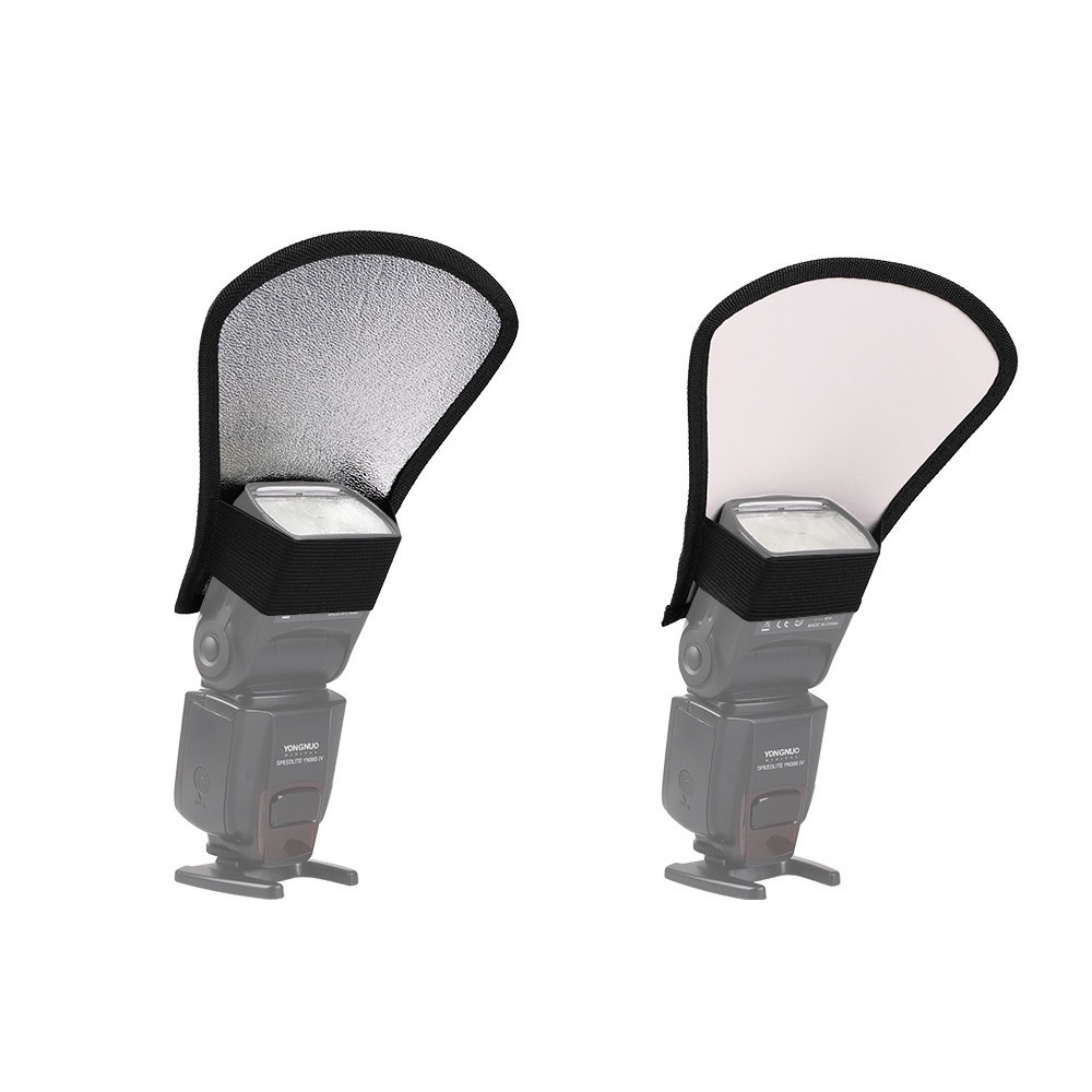 2 In 1 แผ่นกระจายแสงแฟลช Bounce Flash Softbox แผ่นสะท้อนแสงแฟลชสีเงินและสีขาวสําหรับกล้อง Canon 11x18 X 20cm.