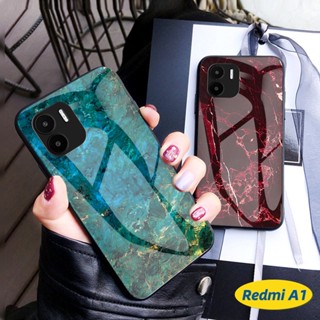 เคสโทรศัพท์มือถือกระจกนิรภัย TPU ใส แบบนิ่ม บางพิเศษ กันกระแทก ป้องกันกล้อง ลายหินอ่อน หรูหรา สําหรับ Redmi A1 Plus A1+ 4G 2022