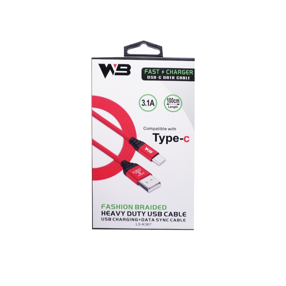 สายชาร์ทWB Fashion Braided Heavy Duty Type-C USB 3.1A Fast Charge Data Cable