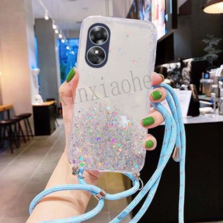 พร้อมส่ง เคสโทรศัพท์มือถือ Tpu แบบนิ่ม ลายท้องฟ้ากลางคืน พร้อมสายคล้องไหล่ หรูหรา สําหรับ Oppo A17 A17k A17 A17k