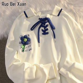 RUO BEI XUAN เสื้อสเวตเตอร์ผู้หญิงใหม่สไตล์เกาหลีหลวมคอเต่าแขนยาวTop