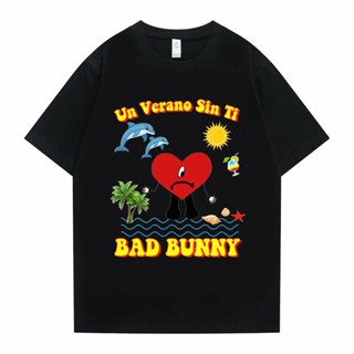 เสื้อยืดเด็กผช แร็ปเปอร์ฮิปฮอป Bad Bunny UN VERANO SIN TI Music 2022 อัลบั้มใหม่ Tees ฤดูร้อนผู้ชายผู้หญิงแขนสั้นผ้าฝ้าย