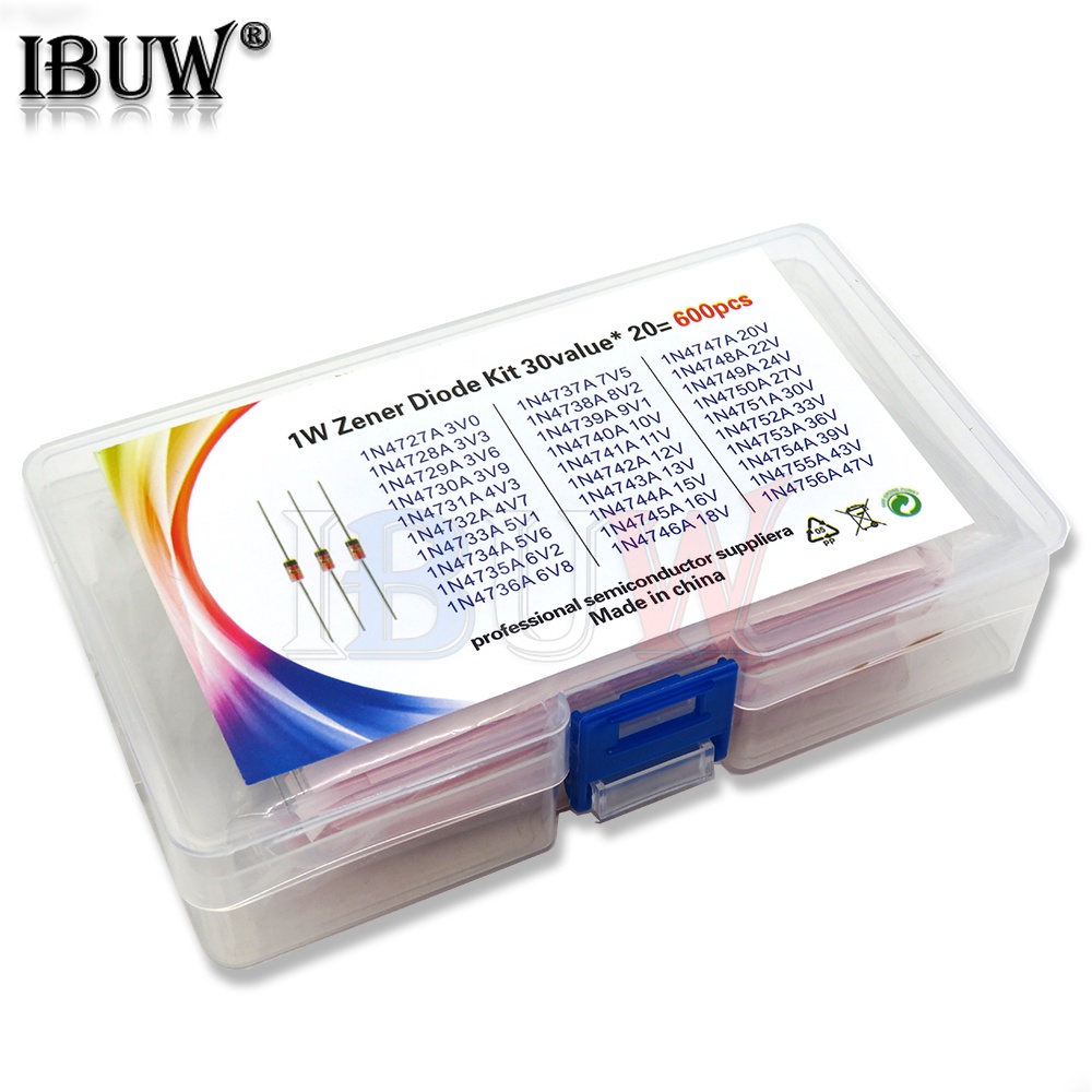 ตัวควบคุมแรงดันไฟฟ้า 600 ไดโอด 3V-47V 1W 39V 30V 27V 24V 22V 20V 18V 16V 13V 12V 10V Zener Diode ชุด