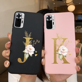 เคสโทรศัพท์มือถือ TPU แบบนิ่ม พิมพ์ลายตัวอักษร และดอกไม้ สีดํา สําหรับ Xiaomi Redmi Note 10 Pro 4G Note10 Pro Max