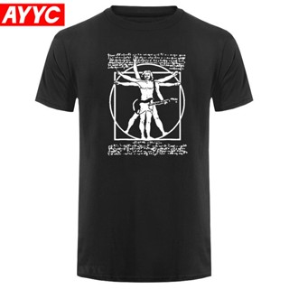 เสื้อยืด พิมพ์ลายกราฟฟิค Da Vinci กีตาร์ Vitruvian Man rock band สไตล์วินเทจ สําหรับผู้ชายS-5XL