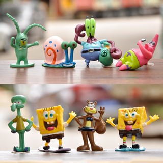 โมเดลตุ๊กตาฟิกเกอร์ Spongebob Squarepants Patrick Star Squidward น่ารัก ของเล่นสําหรับเด็ก 8 ชิ้น ต่อชุด