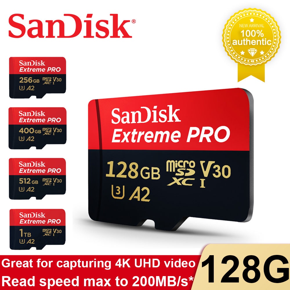 Sandisk Extreme Pro Flash การ์ดหน่วยความจํา 128GB Micro SD Card SDXC UHS-I 400GB 256GB 64GB U3 V30 TF สําหรับกล้อง DJI