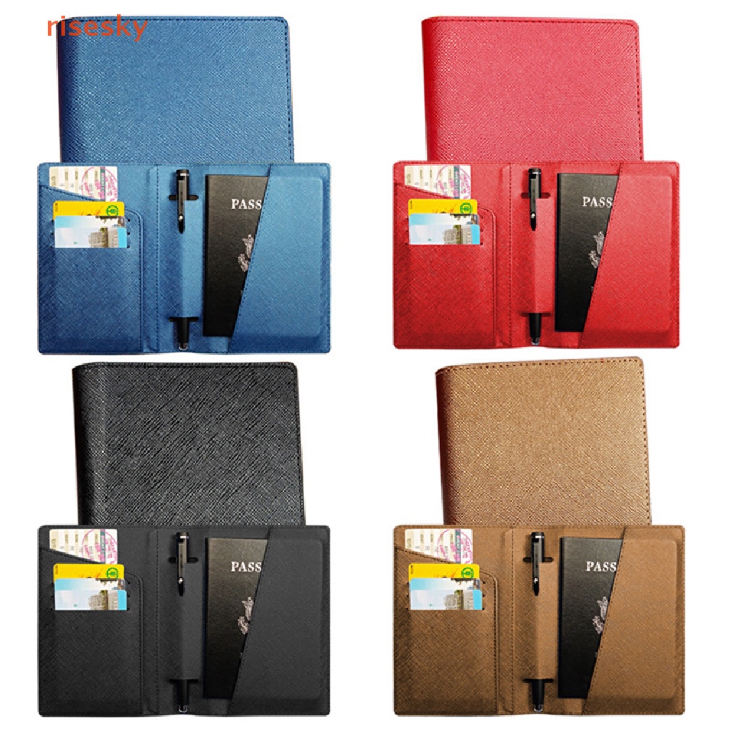 [risesky] Women Men PU Passport Covers Multi-Function Travel ID Card Holder Protector