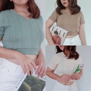 6.6🔥aboutapril - Windy Crop 🍃 เสื้อครอปไหมพรม คอวี สีเอิร์ธโทน มินิมอลสุดๆ