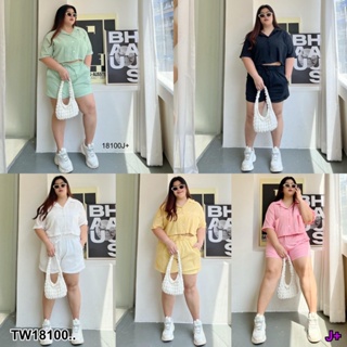 👗Pfashion [ส่งไว!!🚛] P18100 Set #Bigsize 2 ชิ้นเสื้อเชิ้ต + กางเกงขาสั้น ..