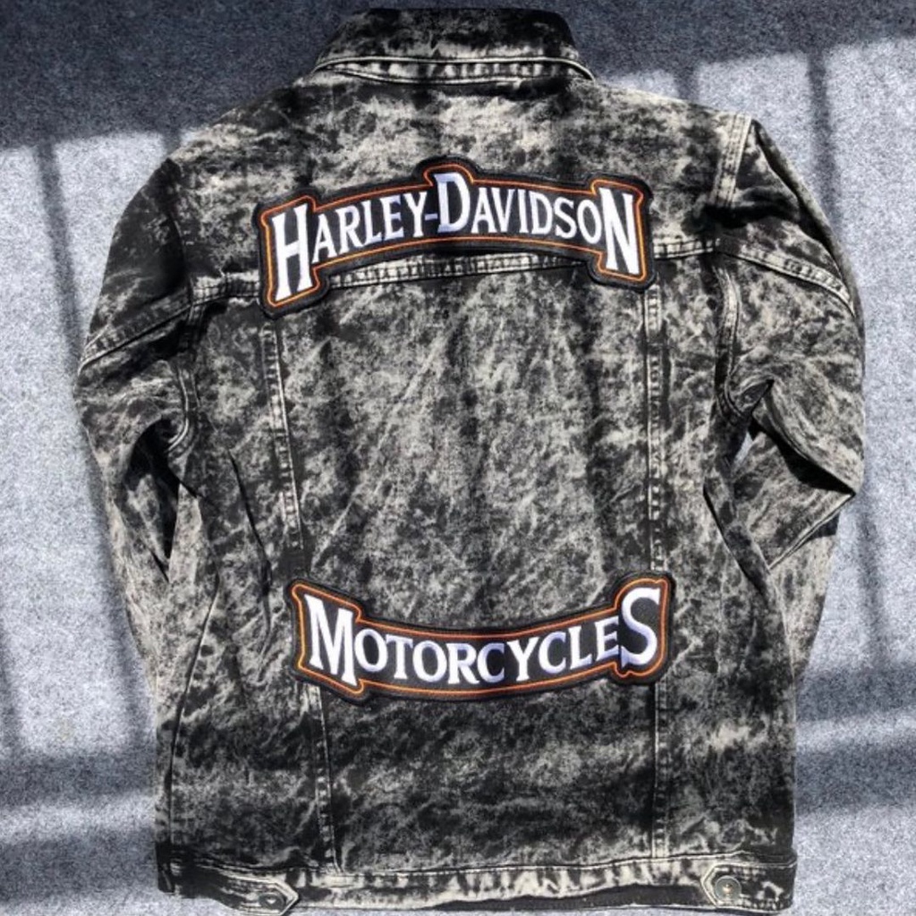 Harley Davidson Motorcycles Back Patch Package 1 Pack มี 2 ชิ้น TOP BOTTOM AS SHOWN ใน PICTURE Biker เย็บปักถักร้อย Emblem เหมาะสําหรับตัดเสื้อด้านหลัง Rider Jacket