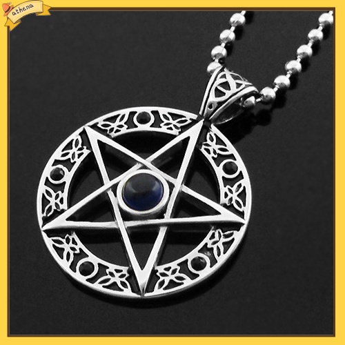 【Athena】Unisex Vintage Hollow Pentacle Pentagram Star Circle Zinc Pewter Charm Necklace