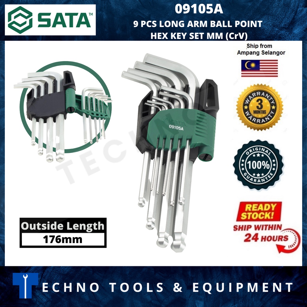 ALLEN KEY / HEX KEY / HEXAGON KEY SET / BALL POINT HEX KEY / SATA 09105A 9PCS LONG ARM BALL POINT HE
