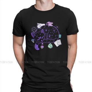 Mystical CAT เสื้อยืด ผ้าฝ้าย 100% พิมพ์ลายแม่มดลึกลับ สําหรับผู้ชายS-5XL