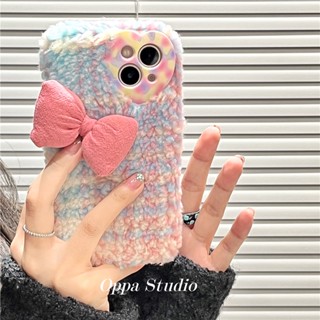 เคสโทรศัพท์มือถือ ซิลิโคน ผ้ากํามะหยี่ขนนิ่ม ประดับโบว์ สีชมพู สําหรับ Iphone 14pro Max 13 12 11 14pro X XR 14plus