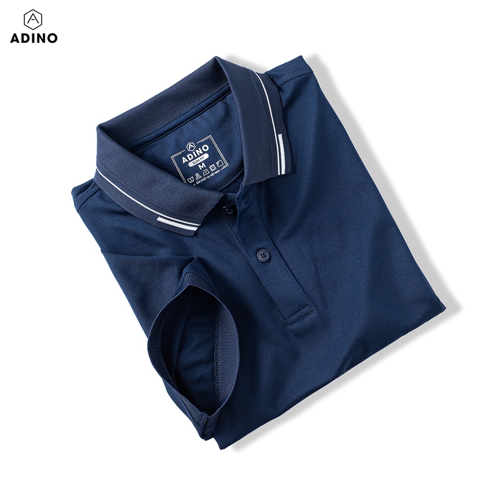 เสื้อโปโลสีน้ําเงินเข้มสตรีขลิบ ADINO ผ้าคอตตอนโพลีเอสเตอร์ไม่ระบายลุคออฟฟิศเข้ารูปอ่อนเยาว์เล็กน้อย