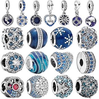 Pandora จี้ลูกปัดเงินสเตอร์ลิง 925 รูปหัวใจ สีฟ้า สําหรับทําเครื่องประดับ สร้อยข้อมือ m1022