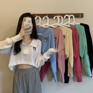 Alice  เสื้อครอป เสื้อยืดแขนยาวผู้หญิง คอPolo ไหมพรม 2022 ใหม่  สไตล์เกาหลี Comfortable Stylish High quality S051031 36Z230909