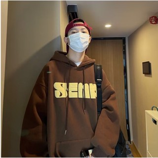 OKADY จดหมาย Hoodie พิมพ์ Hoodie ผู้ชาย INS แบรนด์ Hoodie บูมกับกำมะหยี่แฟชั่นหลวมด้านบน