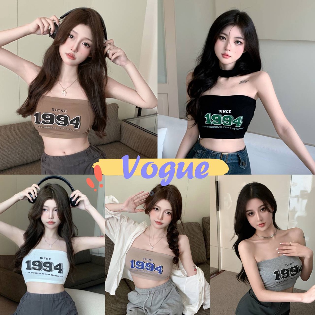 Vogue​🌟​พร้อมส่ง​🌟 เสื้อเกาะอก มีฟองน้ำ ผ้านิ่มลื่นลาย 1994 อย่างเท่กำลังมาก (FY1994) -H