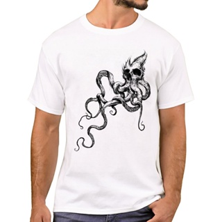 เสื้อยืดแฟชั่น TEEHUB แฟชั่นกะโหลกศีรษะผู้ชายเสื้อยืดย้อนยุคกะโหลกศีรษะ Octopus พิมพ์เสื้อยืดแขนสั้น Tshirts เด็กชายฮารา