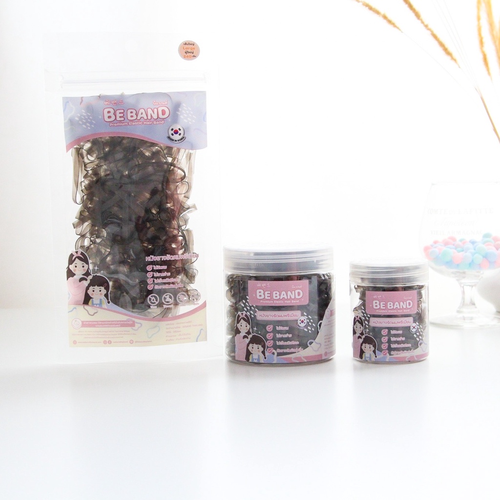 BEBAND หนังยางรัดผม ไม่กินผม ไม่ดีดขาดง่าย [ยางเส้นใหญ่Large : ใช้รัดผมเด็กโต 12ปี+ รัดผมผู้ใหญ่] สีดำใส Clear Black