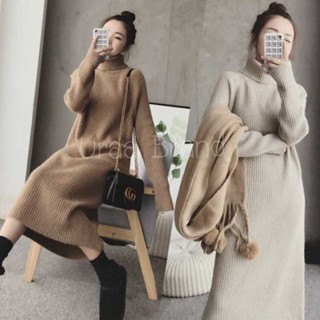 4 สี / อก 36-42 นิ้ว เดรสไหมพรม รุ่น เดรสไหมพรมคอเต่า เดรสไหมพรมยาว Sweater Long Dress 02