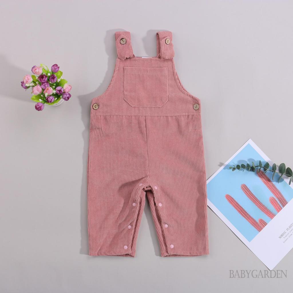 Babygarden-3-24 เดือน ชุดจั๊มสูท คอสี่เหลี่ยม ผ้าลูกฟูก กางเกง สีพื้น พร้อมตัวรัด สําหรับเด็กทารก