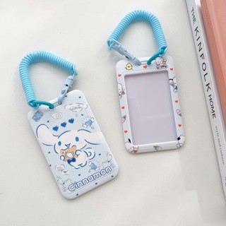 กระเป๋าใส่บัตรเครดิต ลายการ์ตูน Cinnamoroll แบบพกพา พร้อมสายคล้องข้อมือ ยืดหยุ่นได้