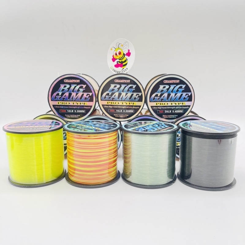 สายเอ็นตกปลา BIGGAME แชมเปี้ยนบิ๊กเกมส์ (เอ็นโหลด เขียวตอง-ดำ-ส้ม 2 สี) (เอ็นเต็ม เขียวขี้ม้า)
